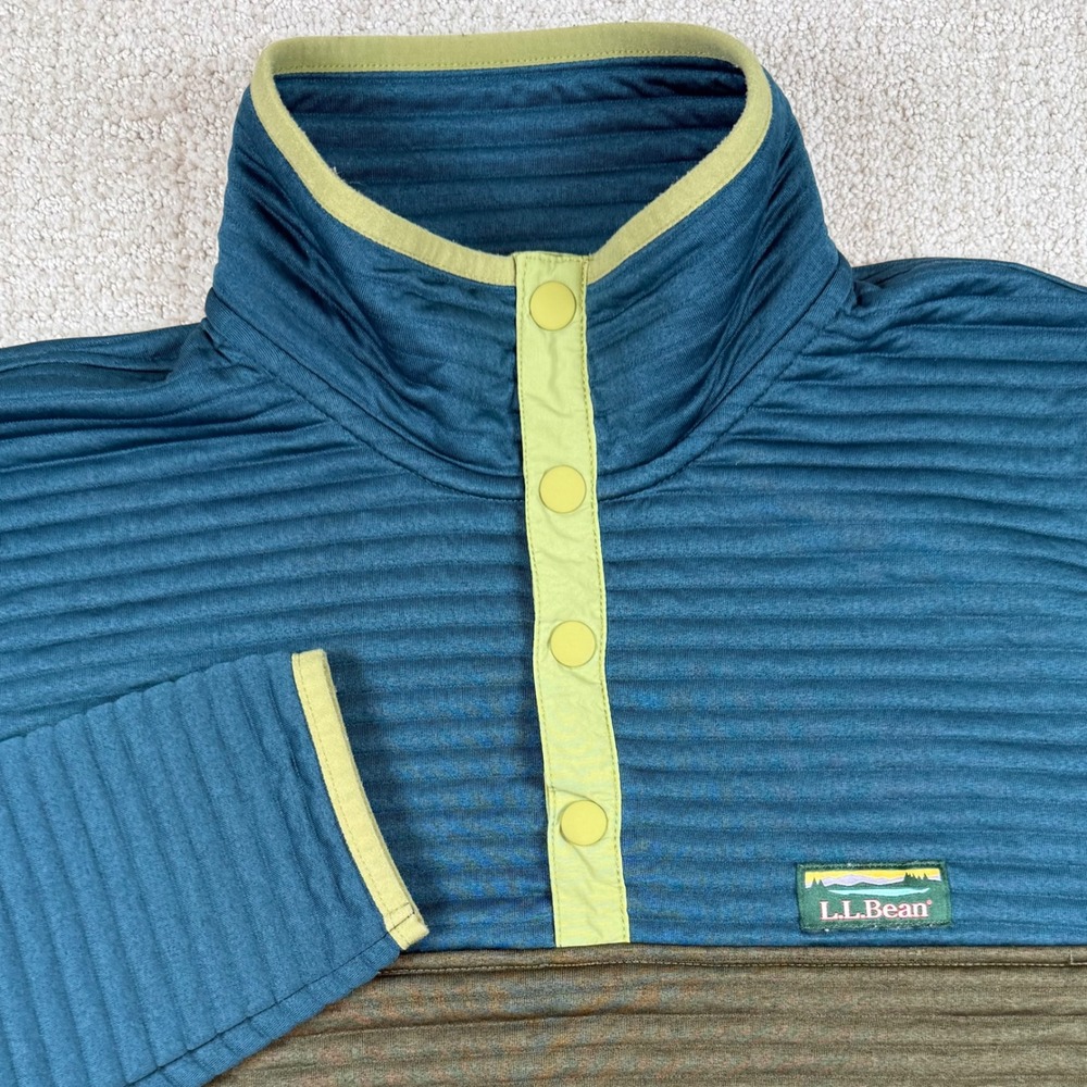 LL Bean Mens Medium Airlight Colorblock Quilted Snap Mock Neck Pullover 506482